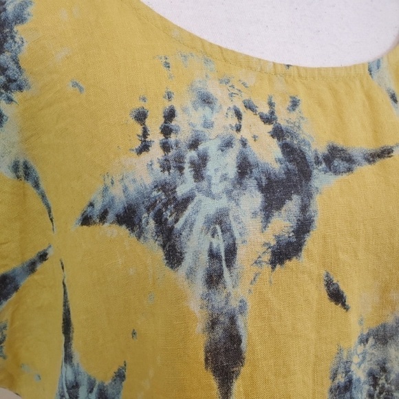 Bellambia Size Small Linen Boxy Fit Blouse Top Italy Made Yellow Blue Boho - Picture 7 of 7